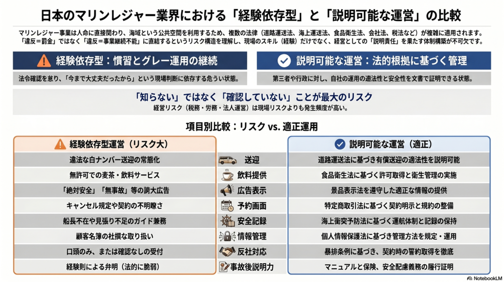 「経験依存型」と「説明可能な運営」の比較