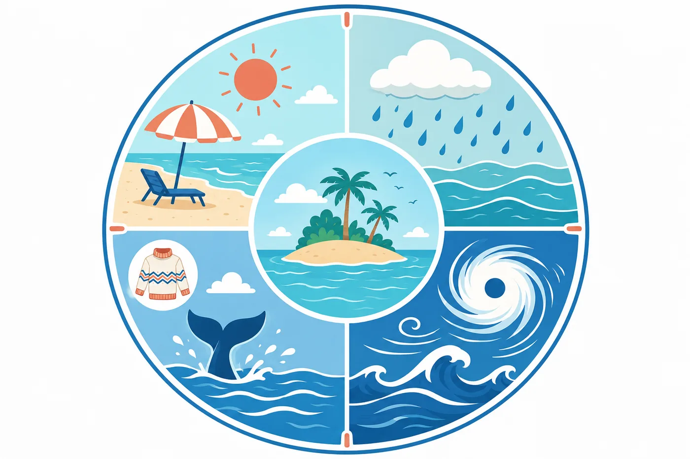 Illustration: Okinawa's year has distinct seasons — summer heat, rains, typhoons and mild windy winters
